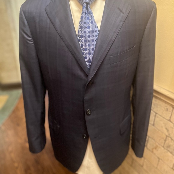 Samuelsohn Plaid Sport Coat Jacket Blazer Blue Men's Super 150 42R - Picture 11 of 16